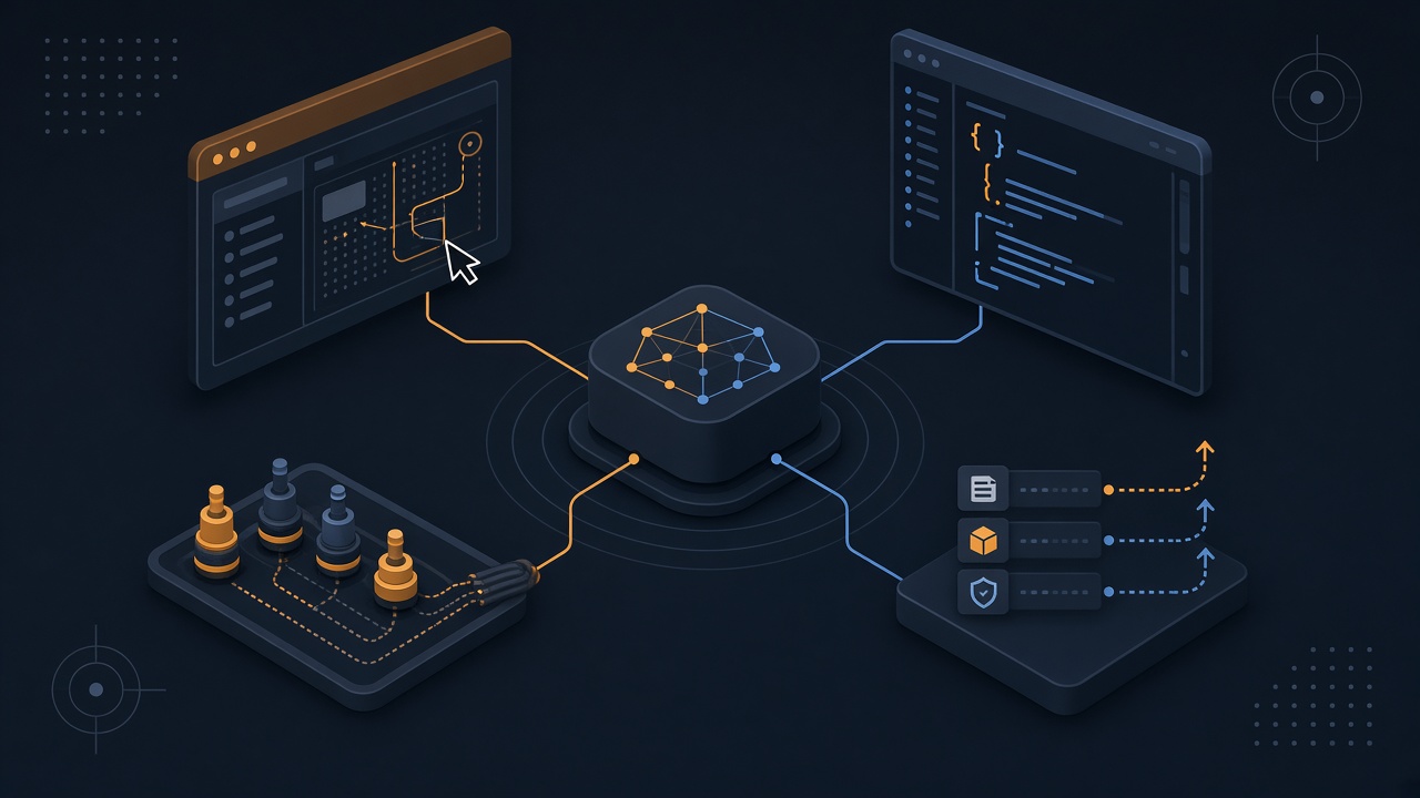 Holo4 agent alternating among desktop GUI clicks, code sandbox, and MCP tool calls