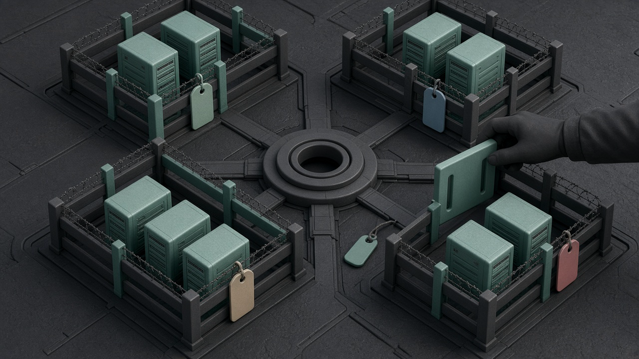 A gateway with tagged doors where a key marked for one door opens all the others