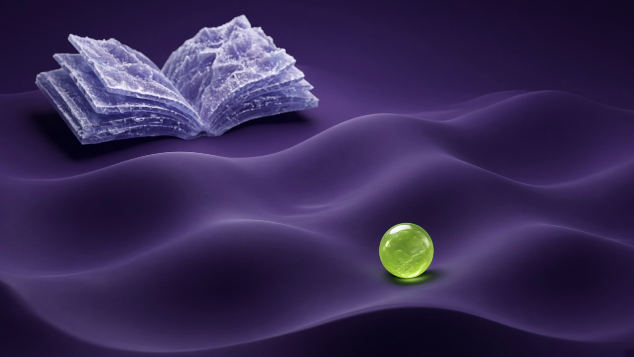 A ball rolling across a landscape of valleys, each valley labeled with a possible answer